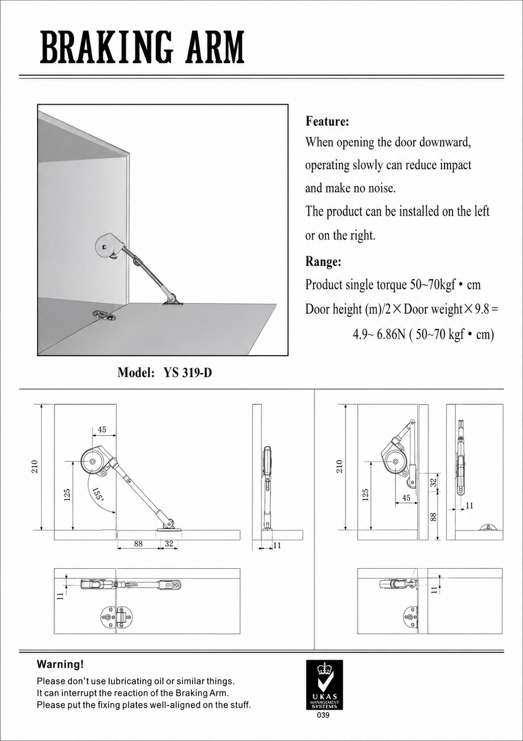 Hydraulic Lid Stay For Top Opening Cabinets Type#5