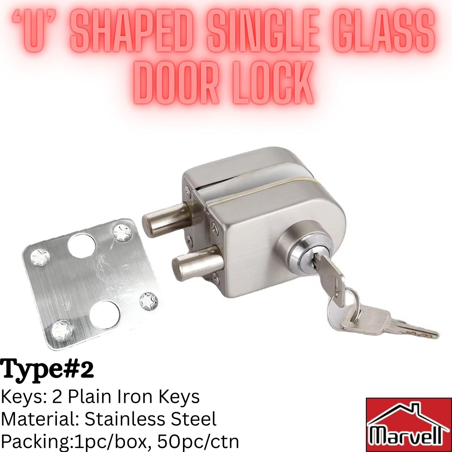 ‘U’ Shaped Glass Door Lock Single & Double