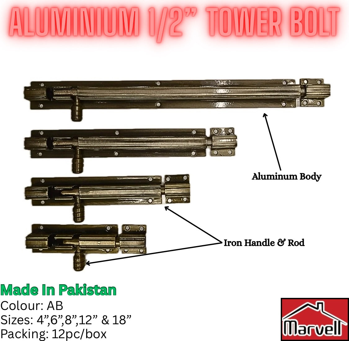 Aluminium 1/2” AB Tower Bolt