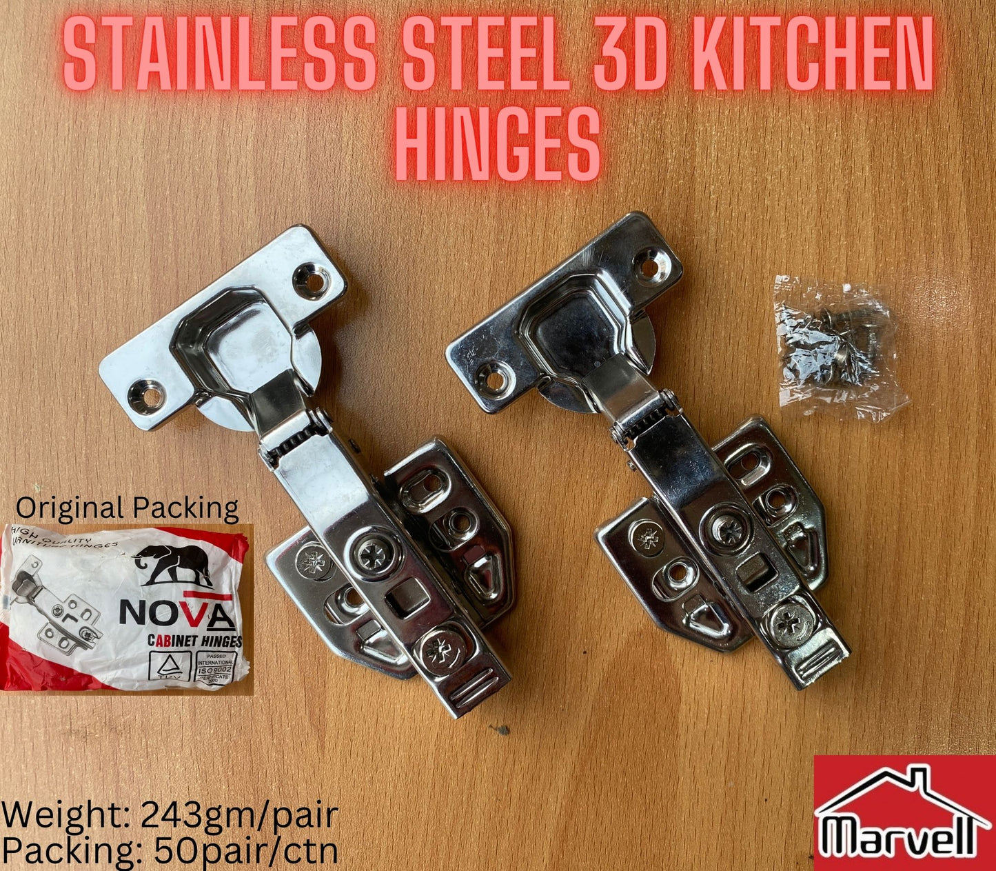 Nova Stainless Steel 3D Cabinet Hinge