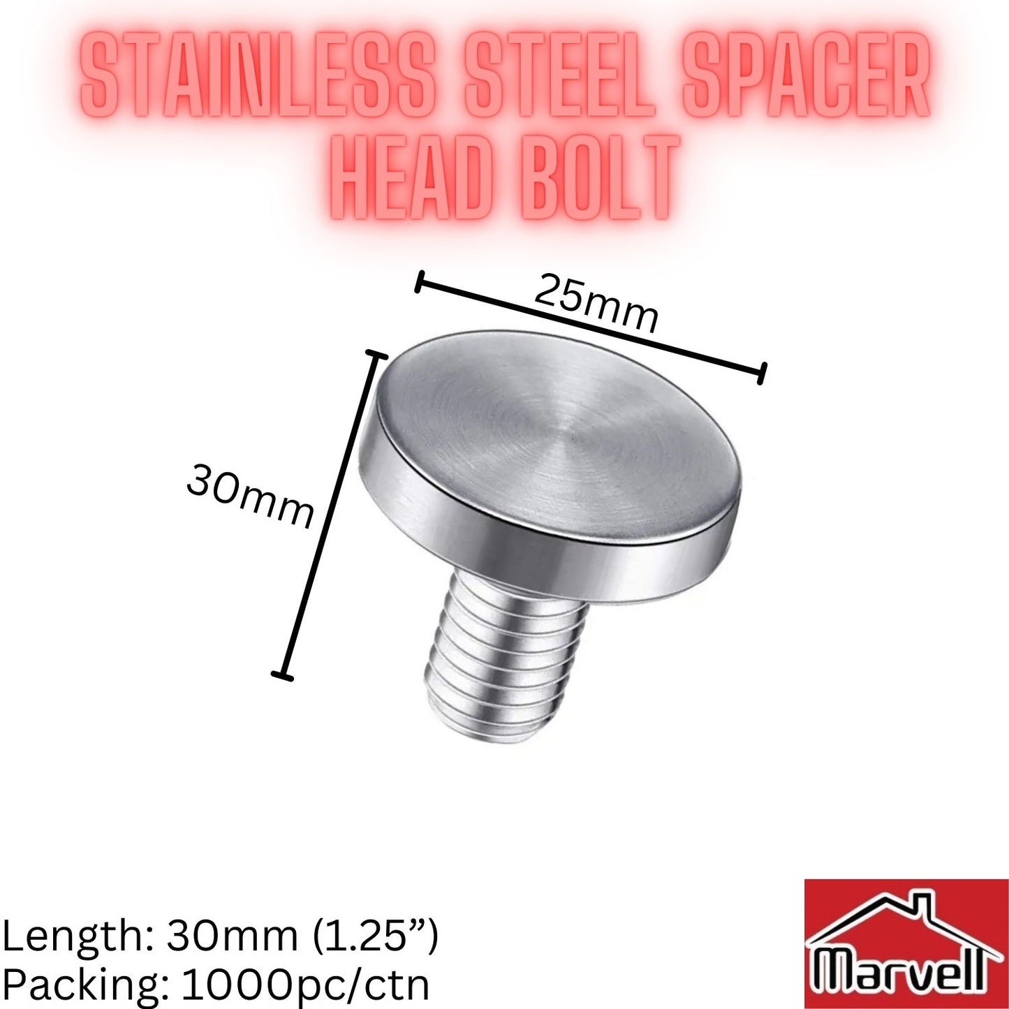 Stainless Steel 25mm Spacer Head Bolt