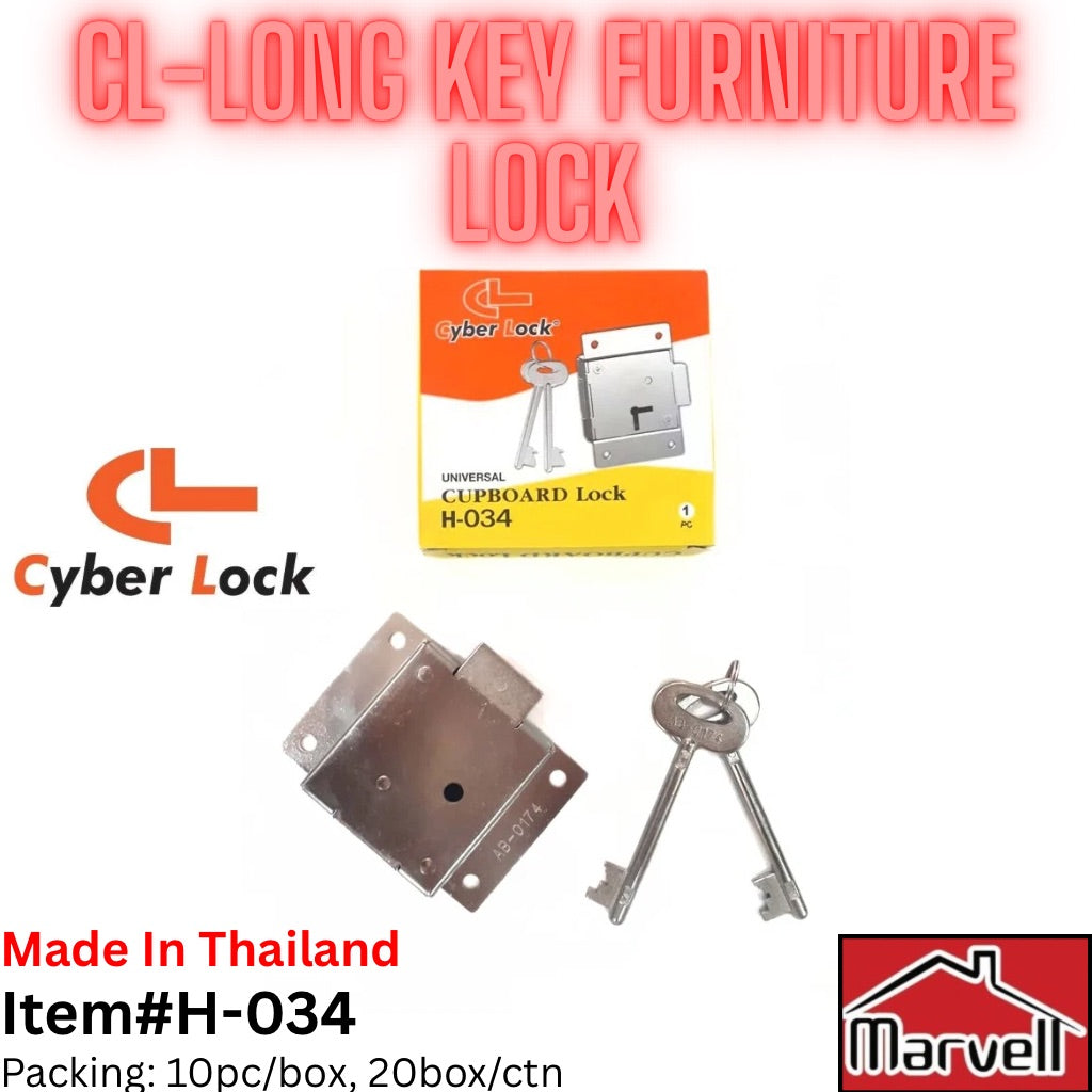 CL (Cyber Lock) Long Key Furniture Lock H-034 – Cupboard & Cabinet Lock with Keys (Thailand)