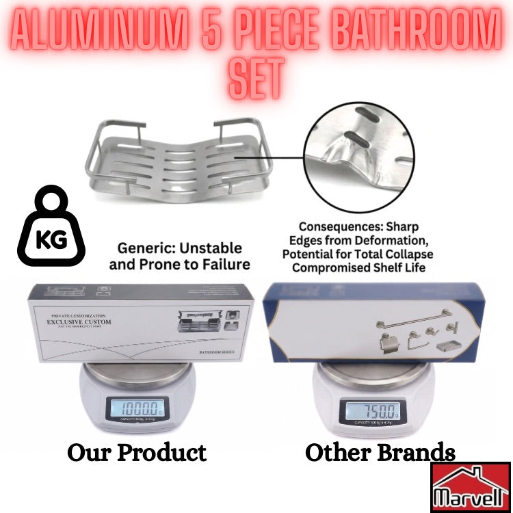 Aluminium 5-Piece Bathroom Accessories Set – Modern Wall Mounted Organizer