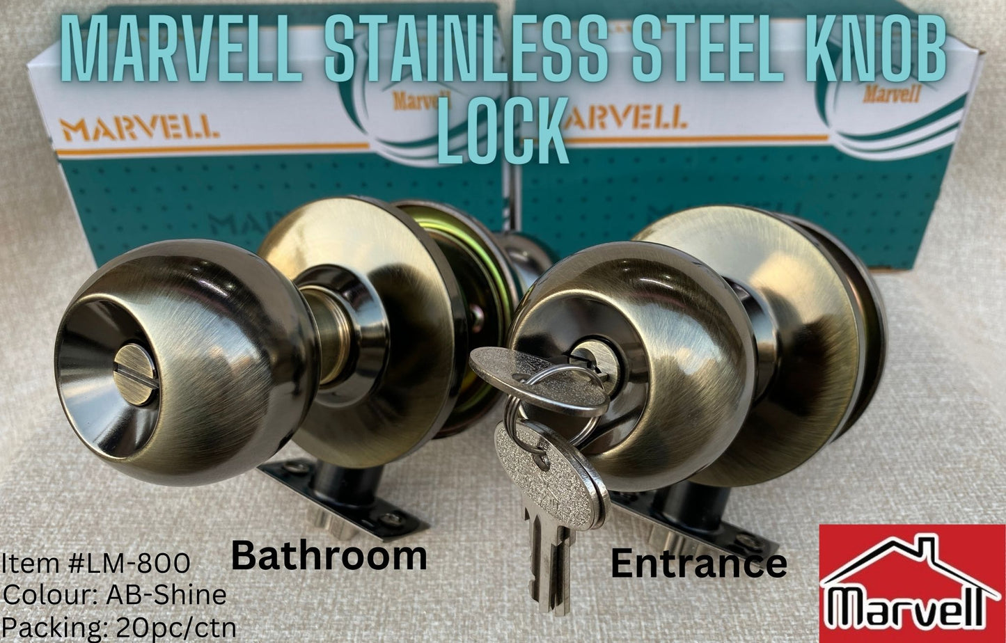 Marvell Round Lock Stainless Steel 800 series - Entrance & Bathroom Knob