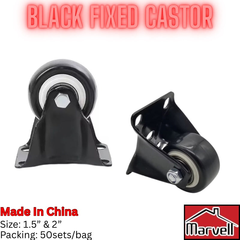 Heavy-Duty Black Fixed Rigid Castor Wheels (1.5'' & 2'') – Rigid Caster Wheel