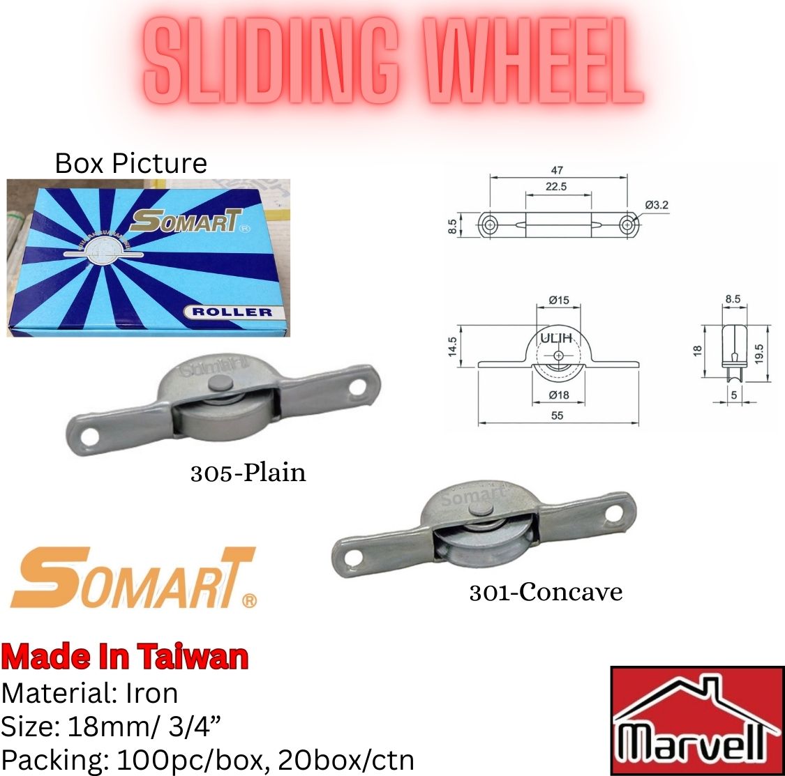 Somart Sliding Wheel 3/4”