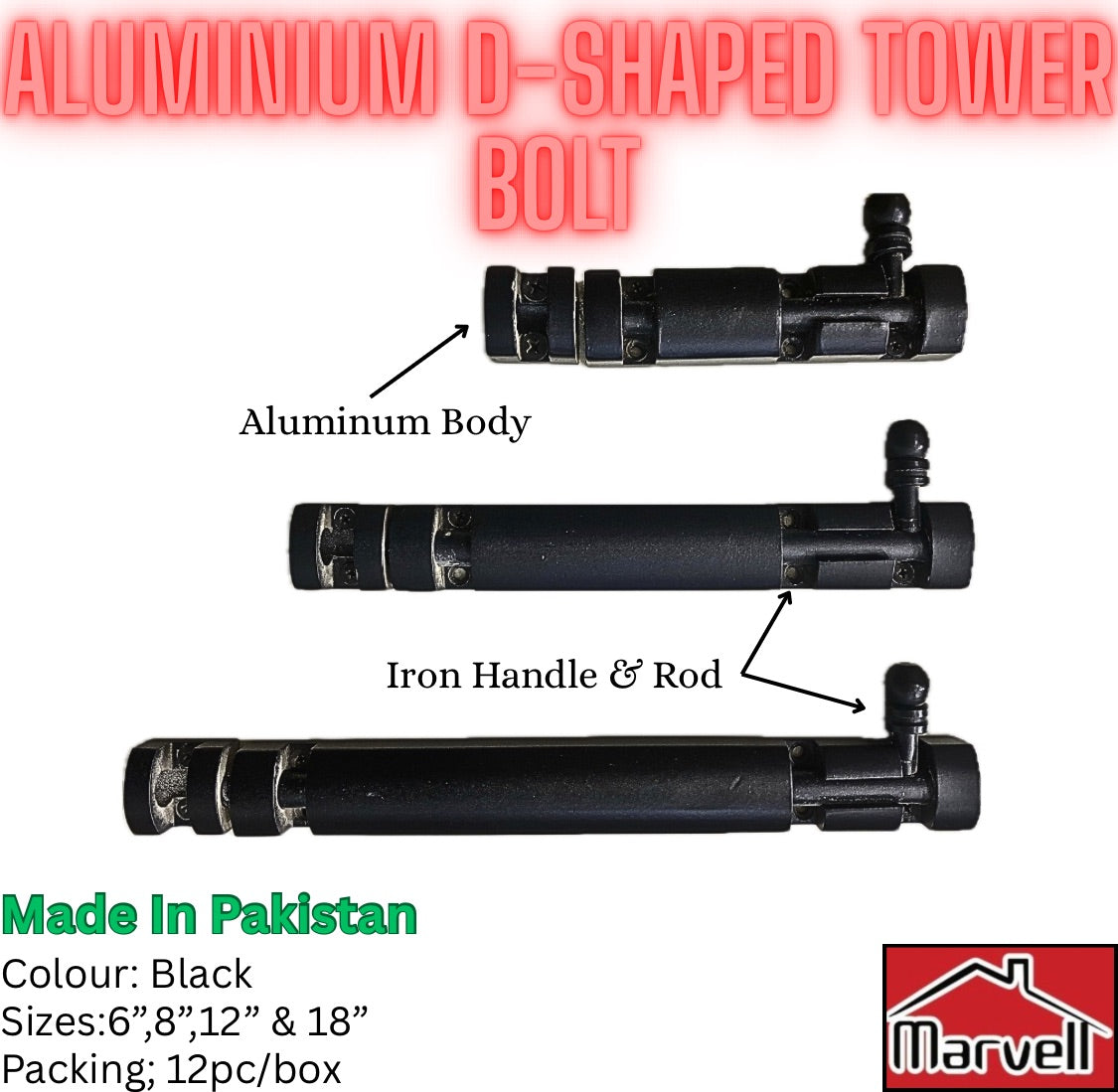 Aluminium D-Shaped Tower Bolt