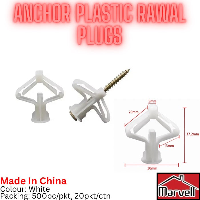 White plastic anchor rawal plug heavy duty wall fixing screw anchor plug