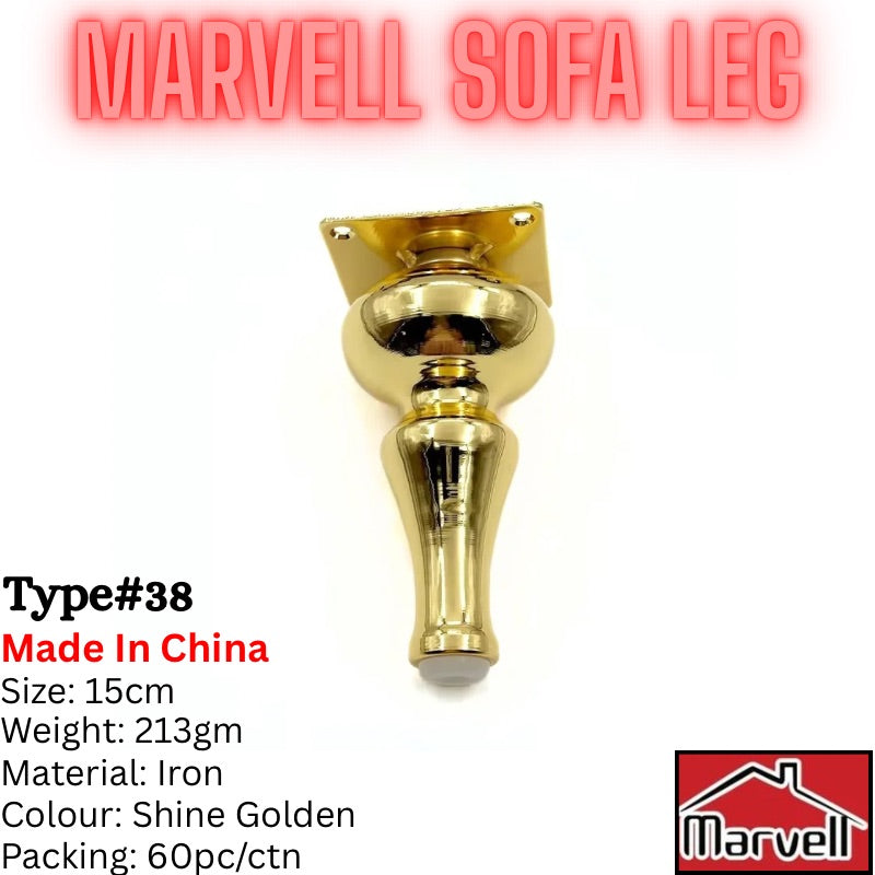 Marvell Sofa Leg Type 38 15cm Shiny Gold Iron Furniture Leg | Pakistan