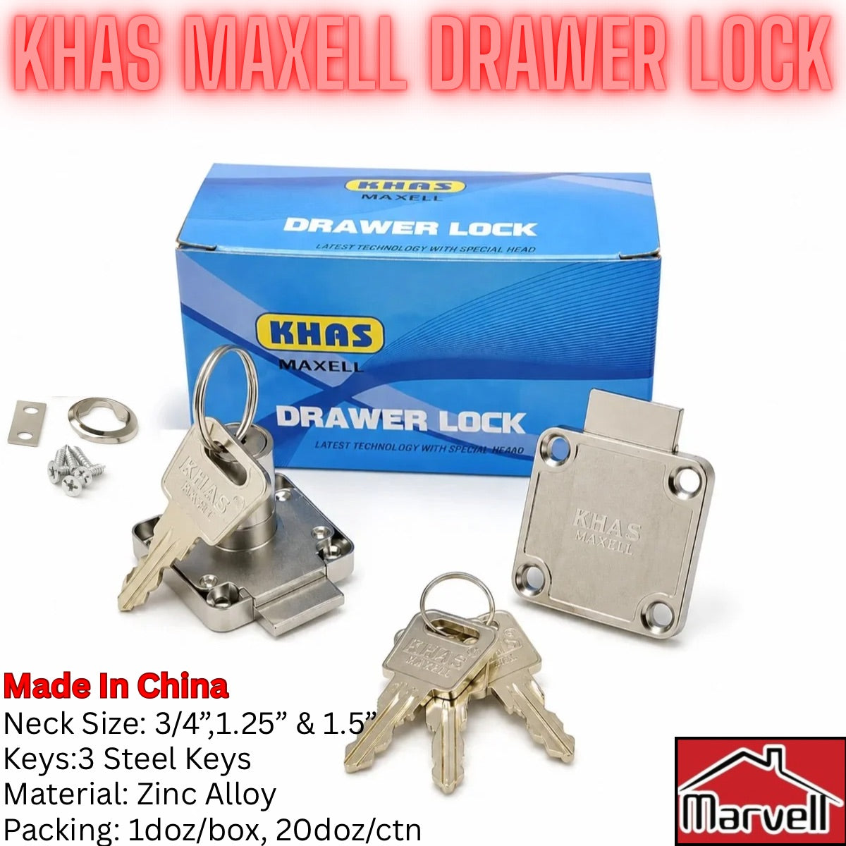 KHAS MAXELL 138.22, 138.32 & 138.38 Drawer Lock – Heavy Duty Zinc Alloy Cabinet & Drawer Lock
