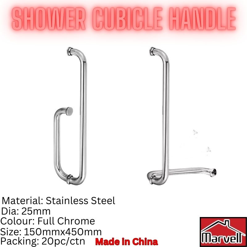 Stainless steel shower cubicle handle with chrome finish for glass bathroom doors