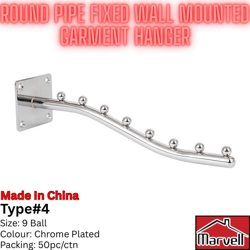 Round Pipe Fixed Wall Mounted Garment Hanger – Chrome Plated (Type #4)
