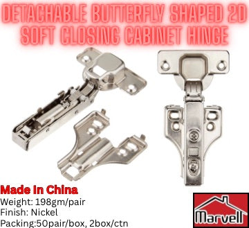 Nickel plated detachable butterfly shaped 2D soft closing cabinet concealed hinge with clip-on hydraulic base plate