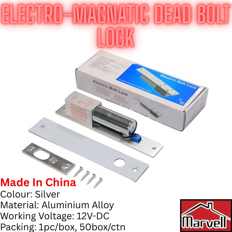 Silver electro magnetic dead bolt lock 12V DC electric door lock for access control systems
