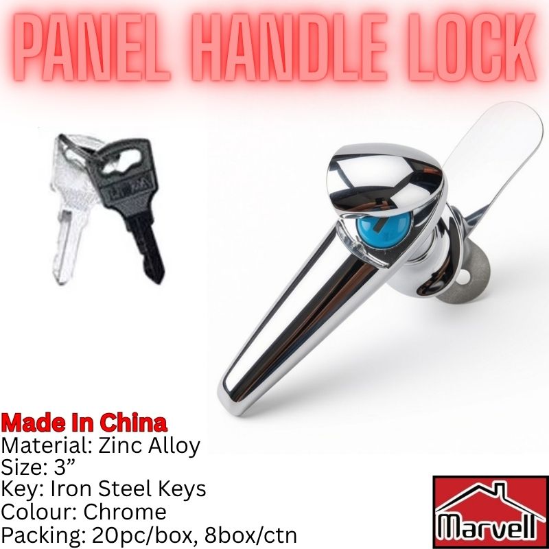 Marvell 3 Inch Chrome Zinc Alloy Panel Handle Lock with Iron Steel Keys for Electrical Panel, Control Cabinet, Distribution Board, Meter Box & Industrial Cabinet - Pakistan