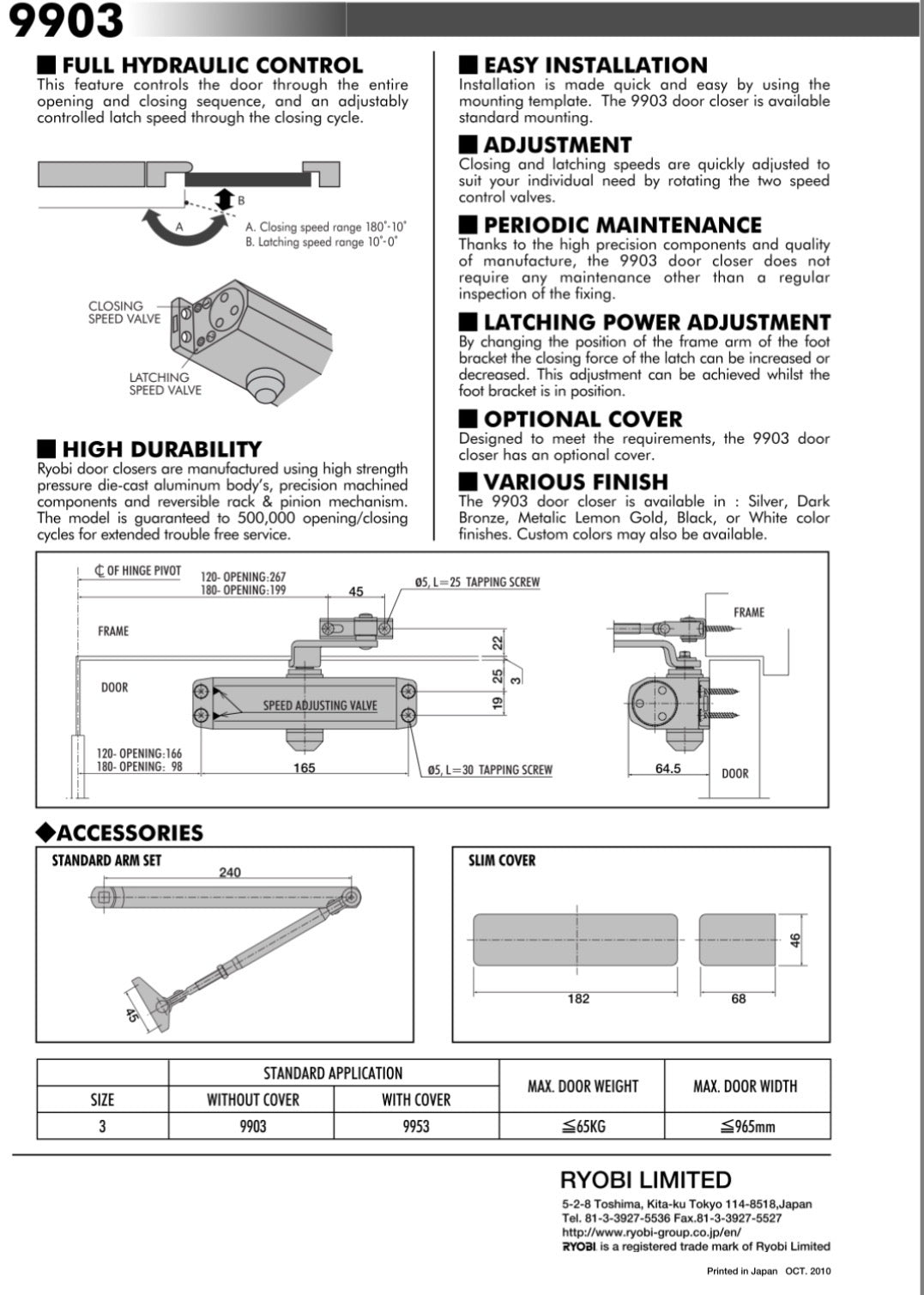 Ryobi Japan Door Closer 9903 | Heavy Duty Hydraulic Door Closer up to 65kg