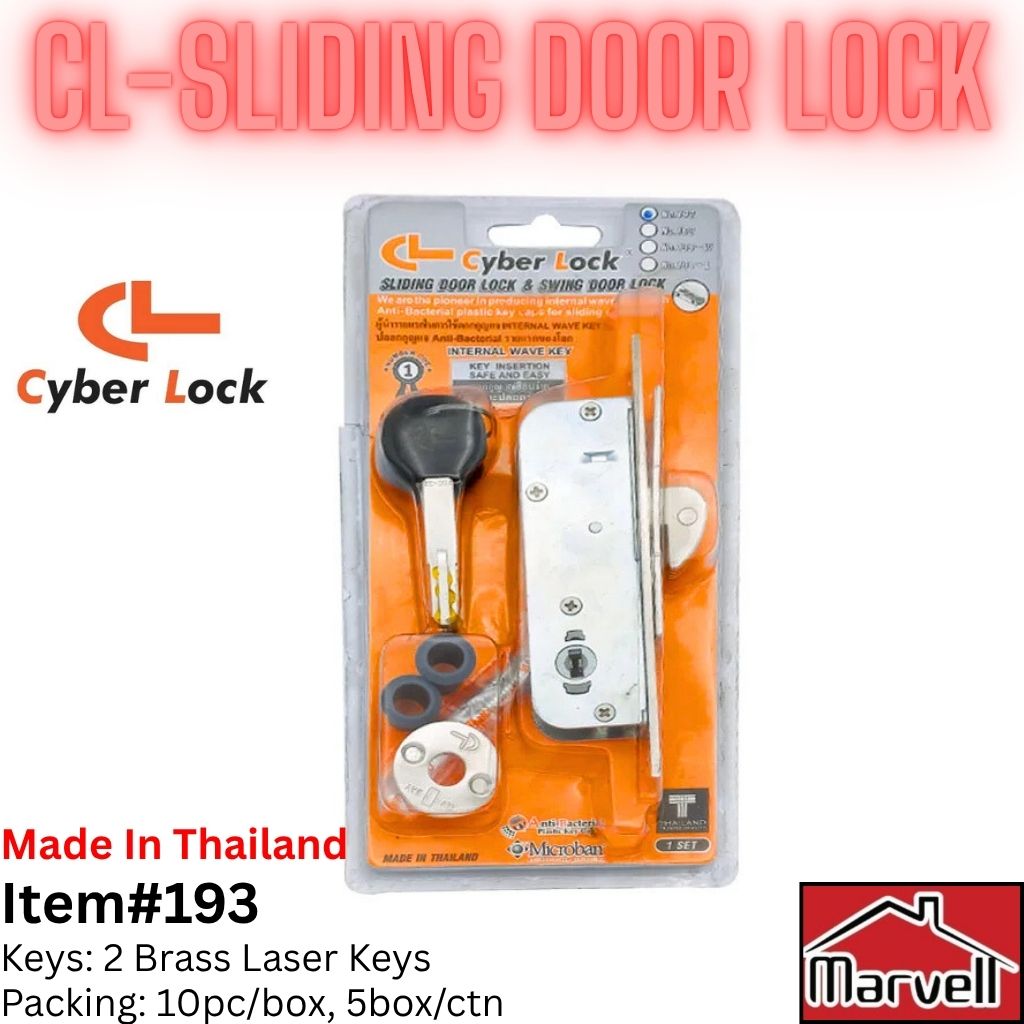 Cyber Lock CL sliding door lock with brass laser keys for aluminum and glass sliding doors made in Thailand