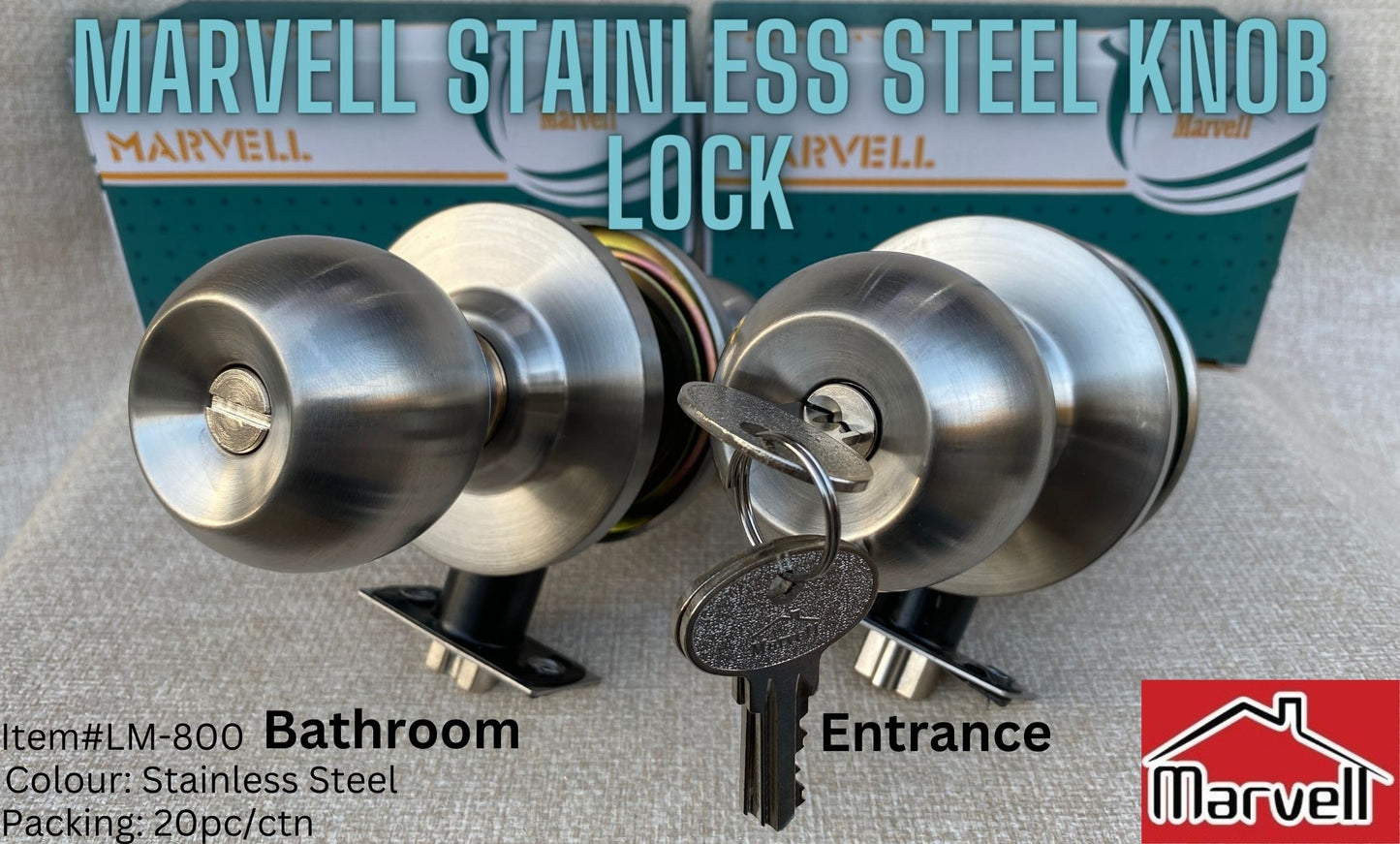 Marvell Round Lock Stainless Steel 800 series - Entrance & Bathroom Knob