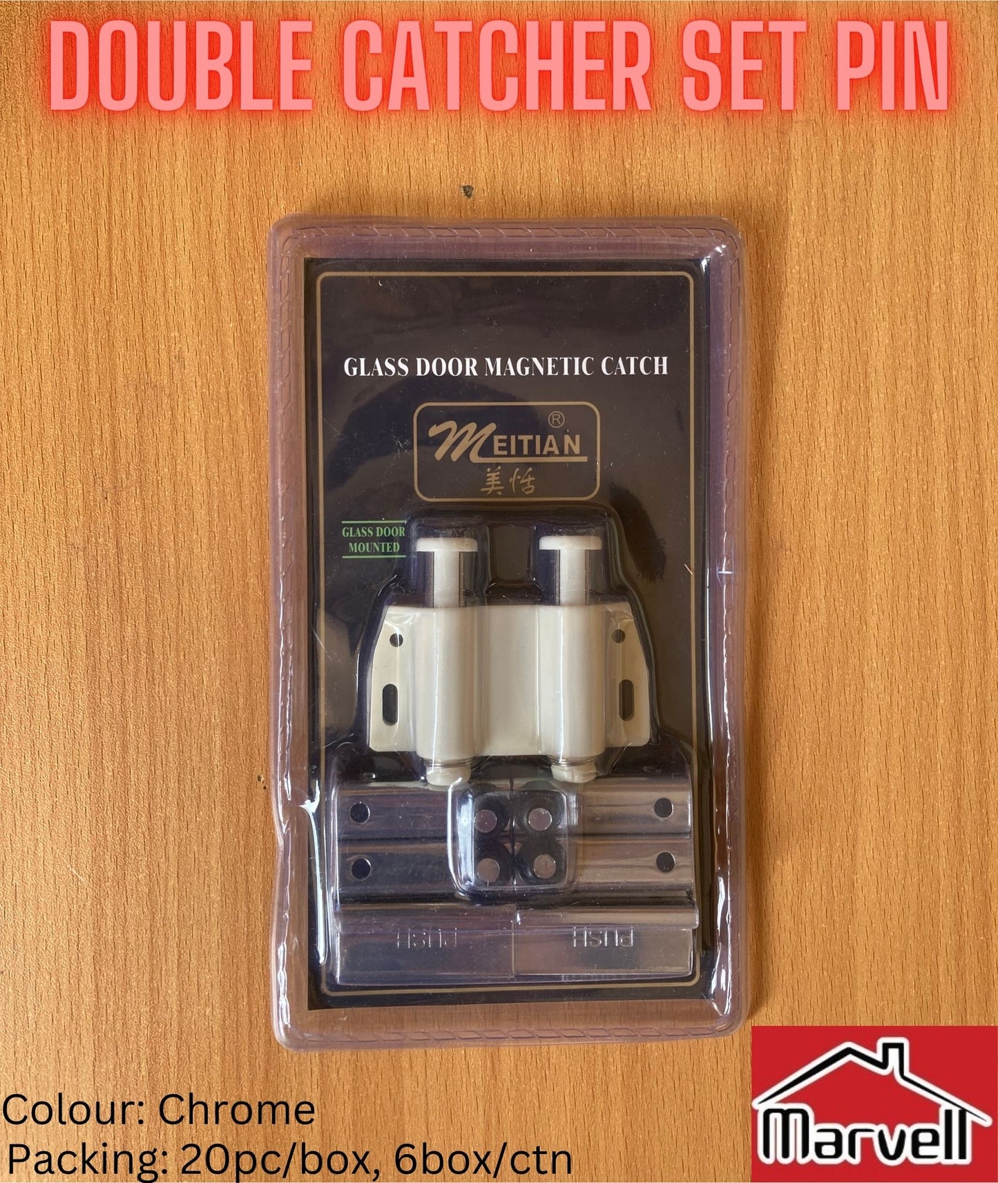 Meitian Glass Cabinet Single & Double Door Catcher Set with Push Plate and Hinges (Pin Type)