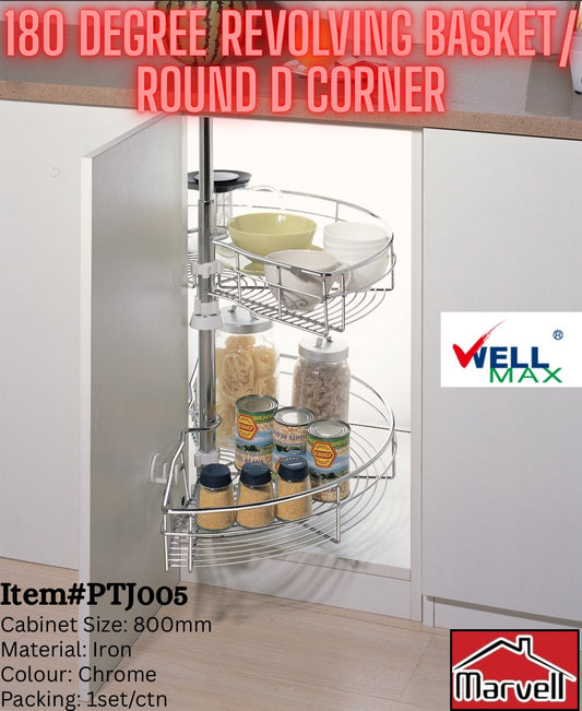 Wellmax 180 Degree Revolving Basket | Round D Corner Basket PTJ005