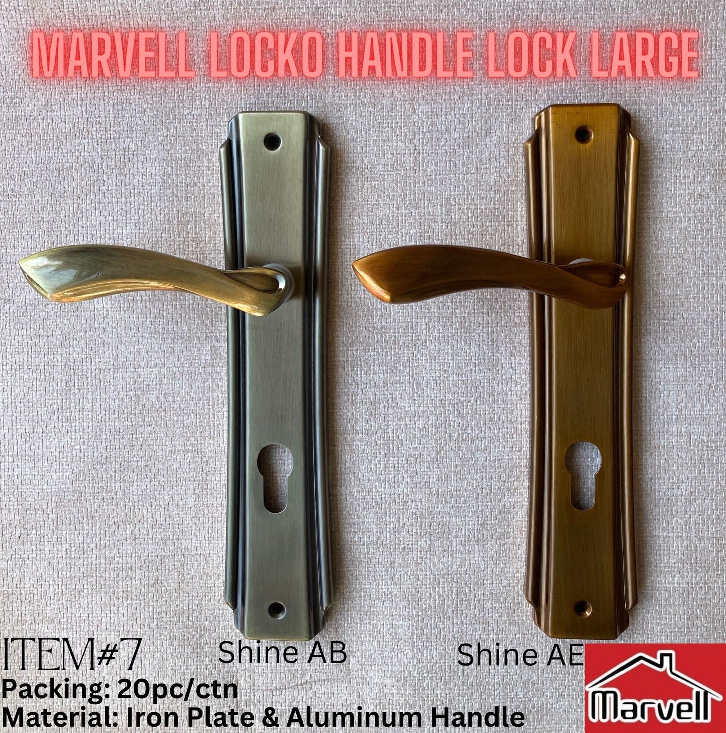 Marvell Locko Iron Sheet Handle Lock (Large) with Zinc Cylinder & Bearing Machine