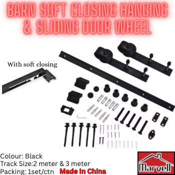 Barn Soft Closing Sliding Door Wheel Kit 2 & 3 Meter Black Track | Marvell Barn Door Hardware