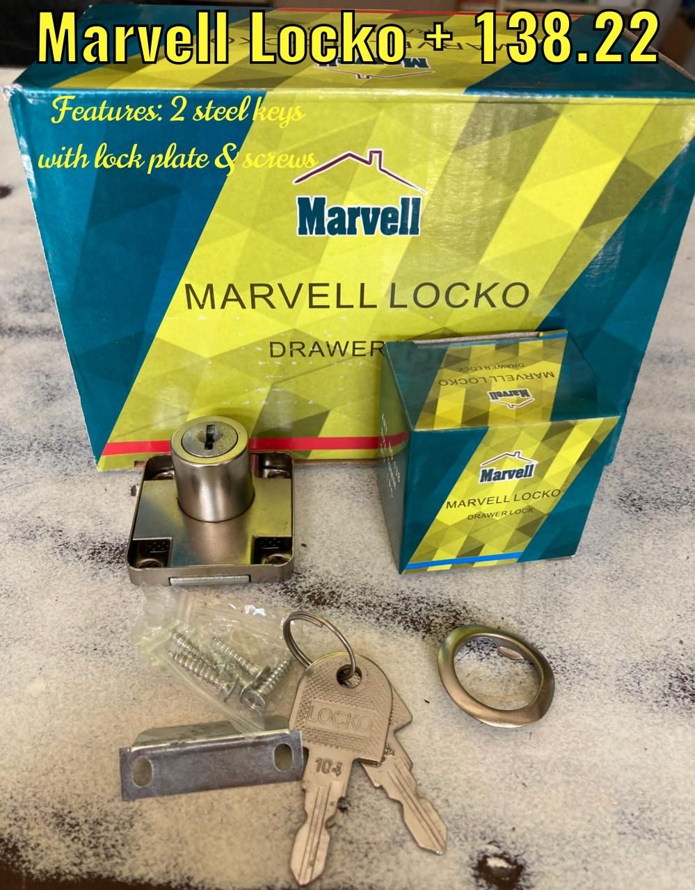 Marvell Locko Plus 138.22 Iron Body Drawer Lock with 3 Plastic key/2 Keys Option, Lock Plate & Screws