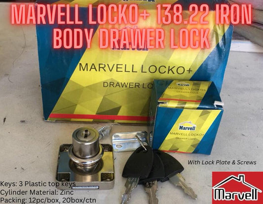 Marvell Locko Plus 138.22 Iron Body Drawer Lock with 3 Plastic key/2 Keys Option, Lock Plate & Screws