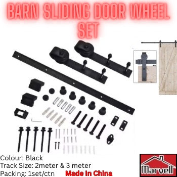 Barn sliding door wheel set black 2 meter 3 meter track hardware kit Marvell