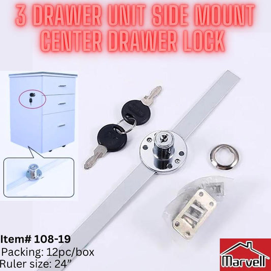 3 Drawer Unit Side Mounted Center Drawer Lock