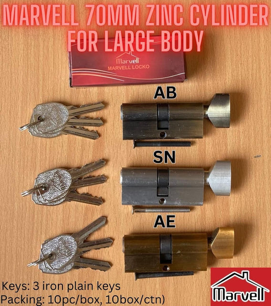 Marvell 70mm One Side Key Zinc Alloy Cylinder With 3 Plain Iron Keys For Large Lock Body