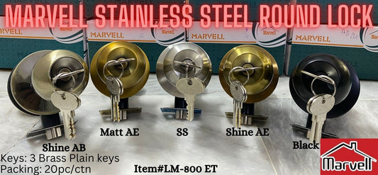 Marvell Round Lock Stainless Steel 800 series - Entrance & Bathroom Knob