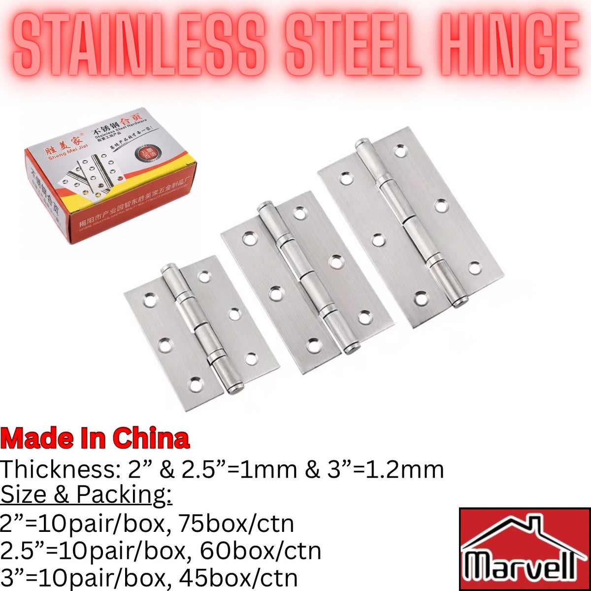 Stainless Steel Butt Hinge Set (2", 2.5", 3") – Brushed Finish Door & Cabinet Hinges