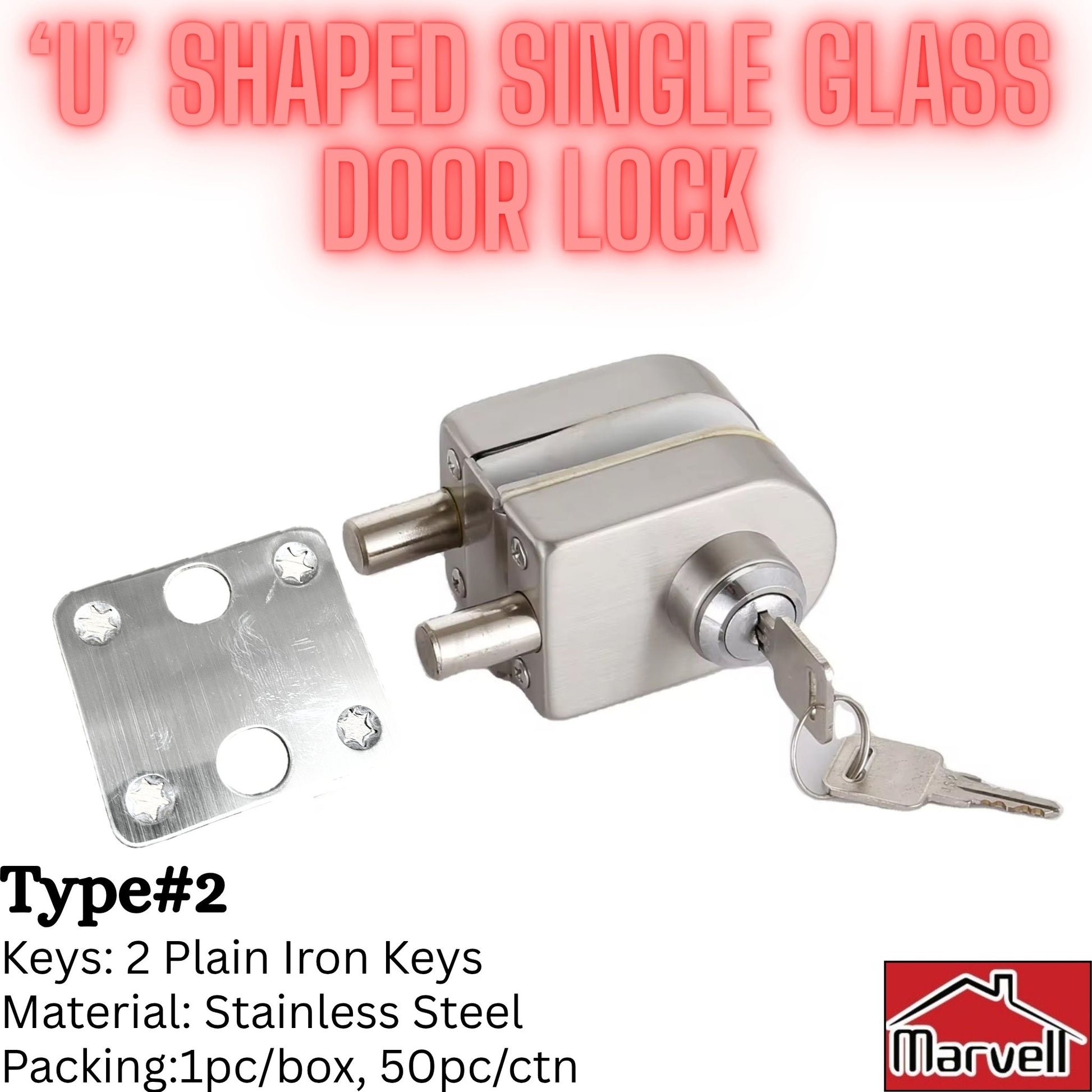 ‘U’ Shaped Glass Door Lock Single Double Single