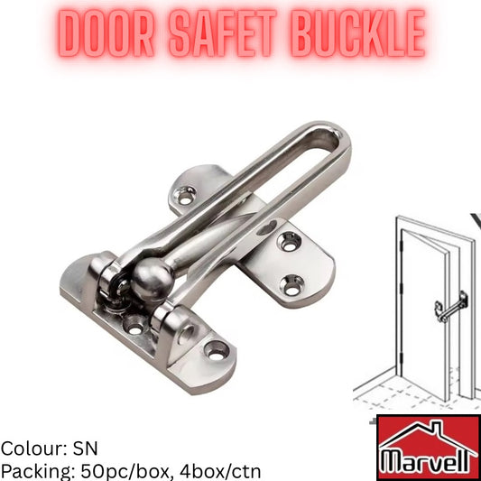 Marvell Zinc Alloy Door Buckle | Safety Swing Bar Lock | SN Finish | Heavy Duty Security Latch for Home & Hotels