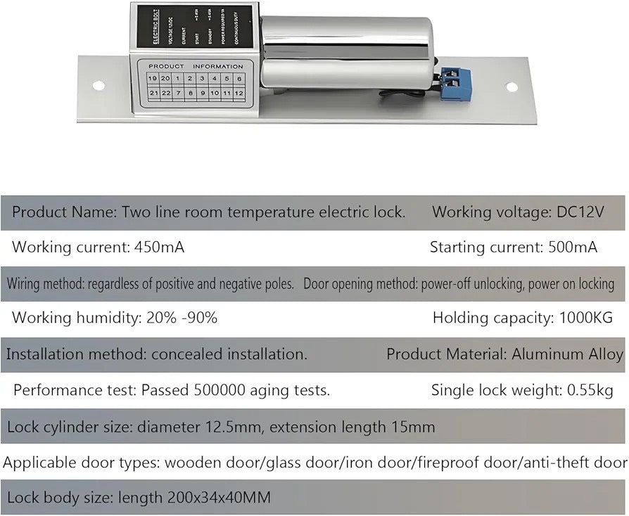 Electro-Magnetic Drop Bolt Lock – 12V DC Electric Bolt Door Lock (Silver)