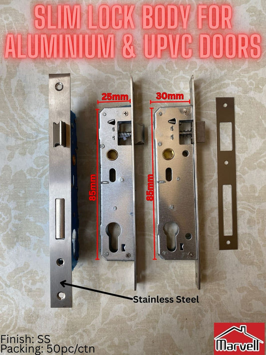 Marvell Slim Lock Body For Aluminum & UPVC Doors in SN Colour