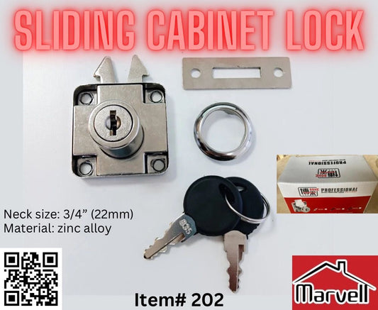 BOHE 202 Sliding Cabinet Lock with 2 Plastic keys, Lock Plate & Screws