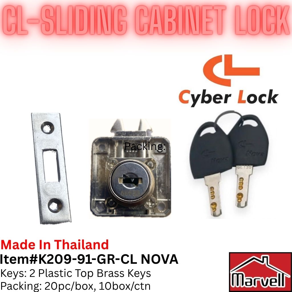 CL sliding cabinet lock Nova Cyber Lock Thailand with 2 brass keys for wardrobe and drawer security