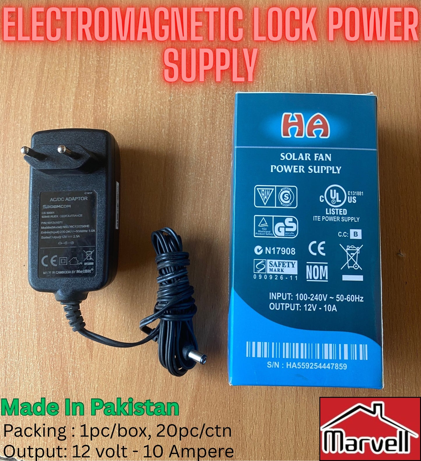 Electromagnetic Lock Power Supply 12V 10A – High Performance Power Adapter by Marvell