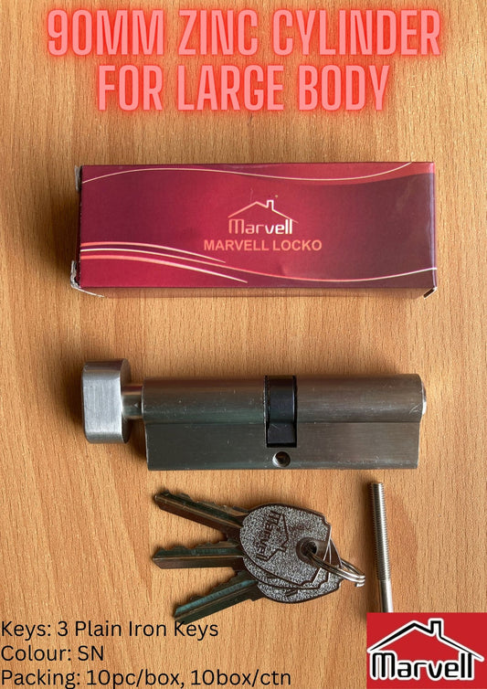 Marvell 90mm Zinc Alloy Cylinder With 3 Plain Iron Keys For Large Lock Body