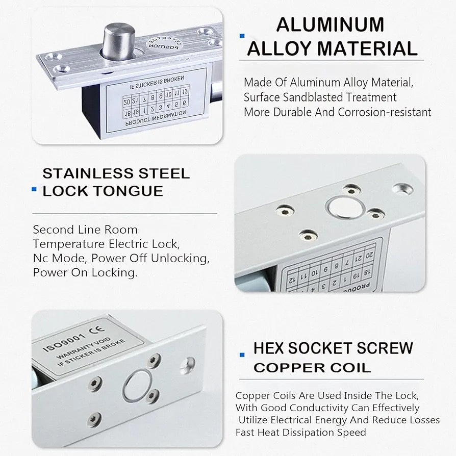 Electro-Magnetic Drop Bolt Lock – 12V DC Electric Bolt Door Lock (Silver)