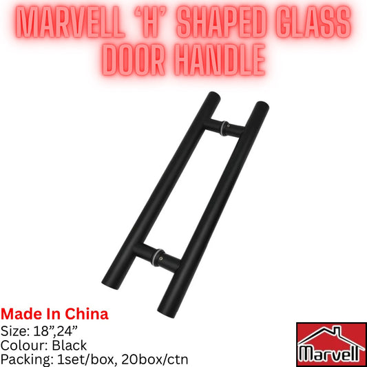 Marvell ‘H’ Shaped Black Glass Door Handle