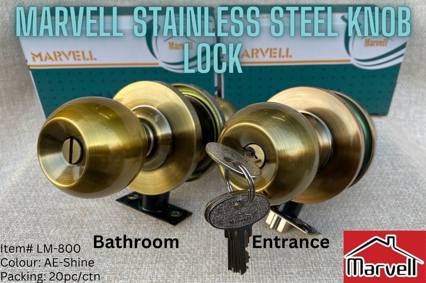 Marvell Round Lock Stainless Steel 800 series - Entrance & Bathroom Knob