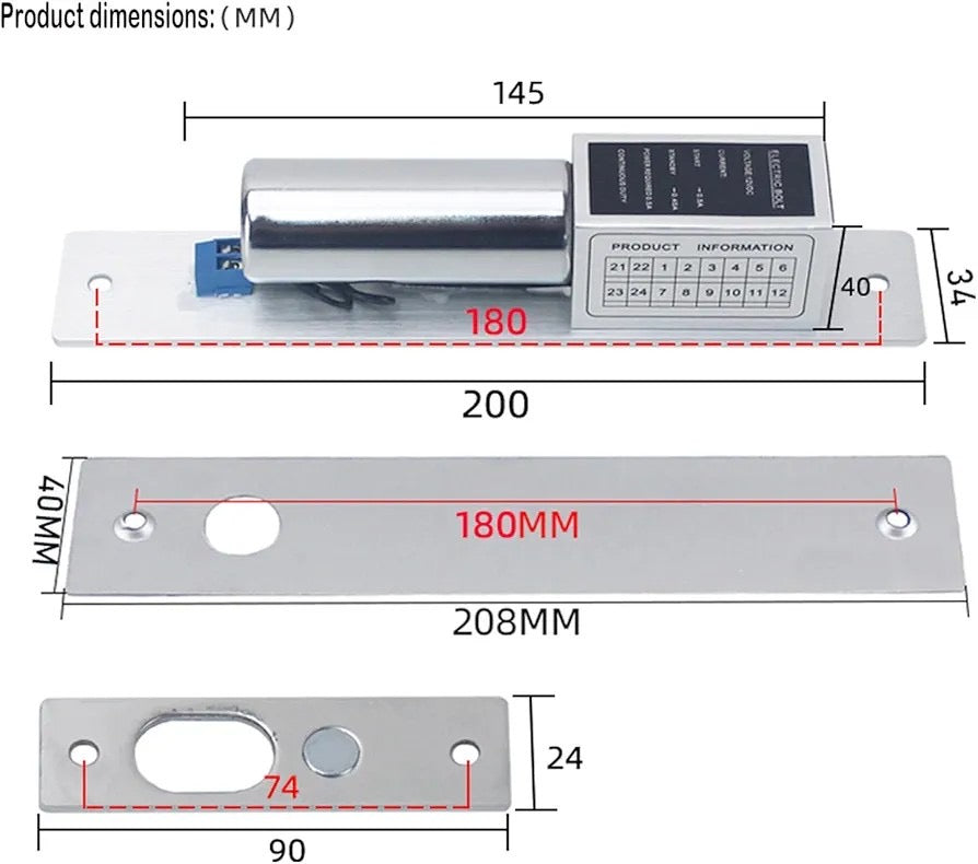 Electro-Magnetic Drop Bolt Lock – 12V DC Electric Bolt Door Lock (Silver)