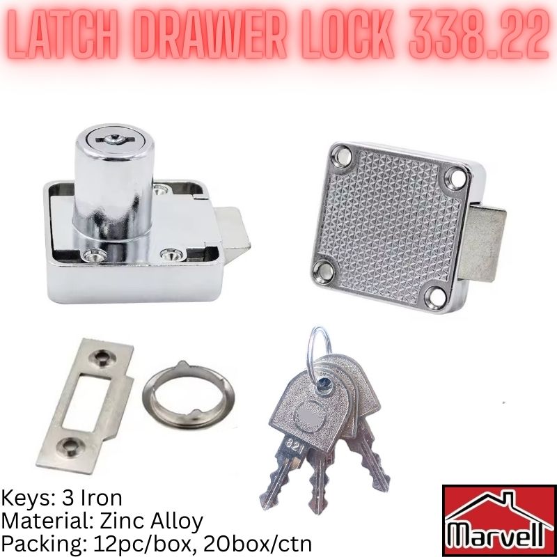 338.22 zinc alloy latch drawer lock with 3 iron keys for cabinets and furniture
