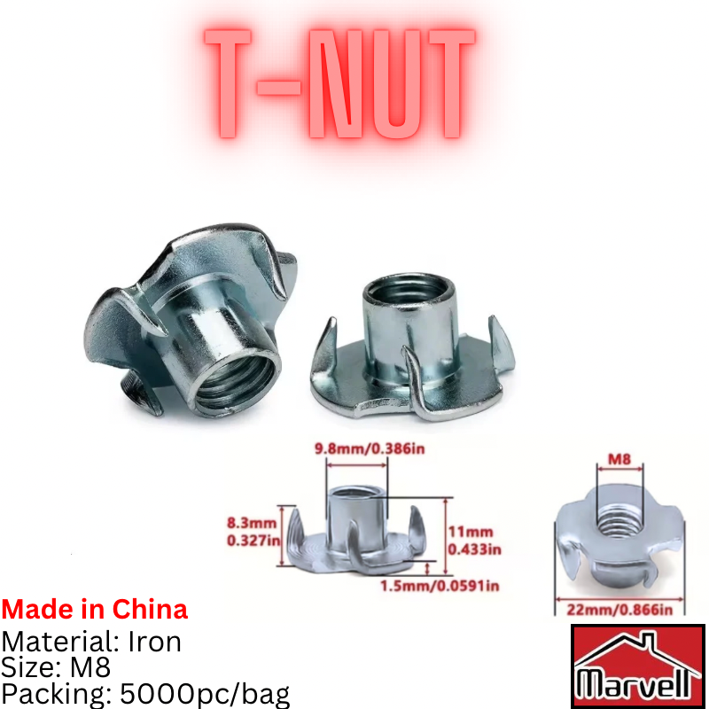 M8 iron t nut four prong tee nut furniture insert nut for wooden panels and furniture fixing