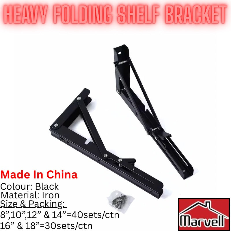Heavy duty black iron folding shelf bracket wall mounted foldable support bracket for wooden shelves