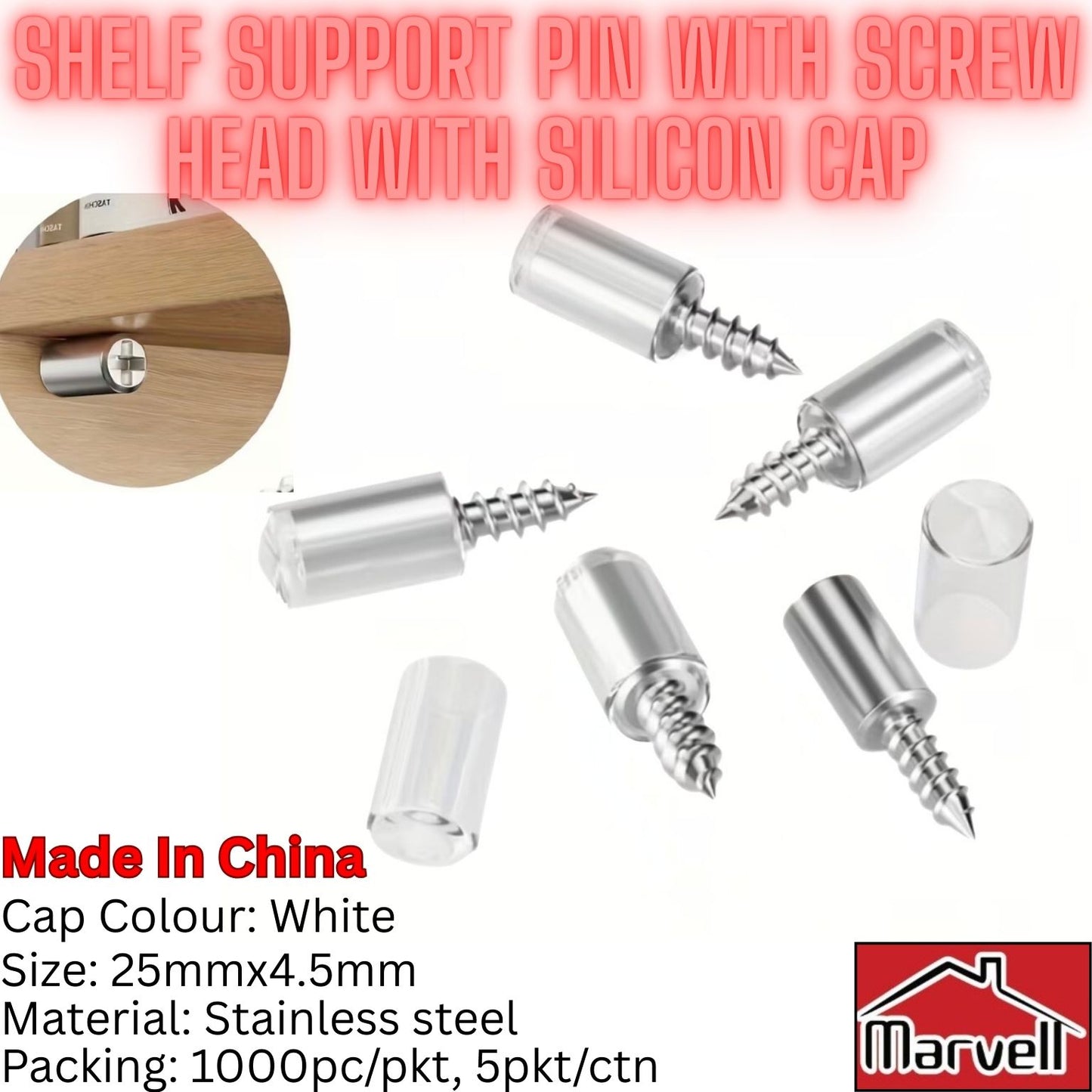 Metal Shelf Support Screw Pin With PVC Cap
