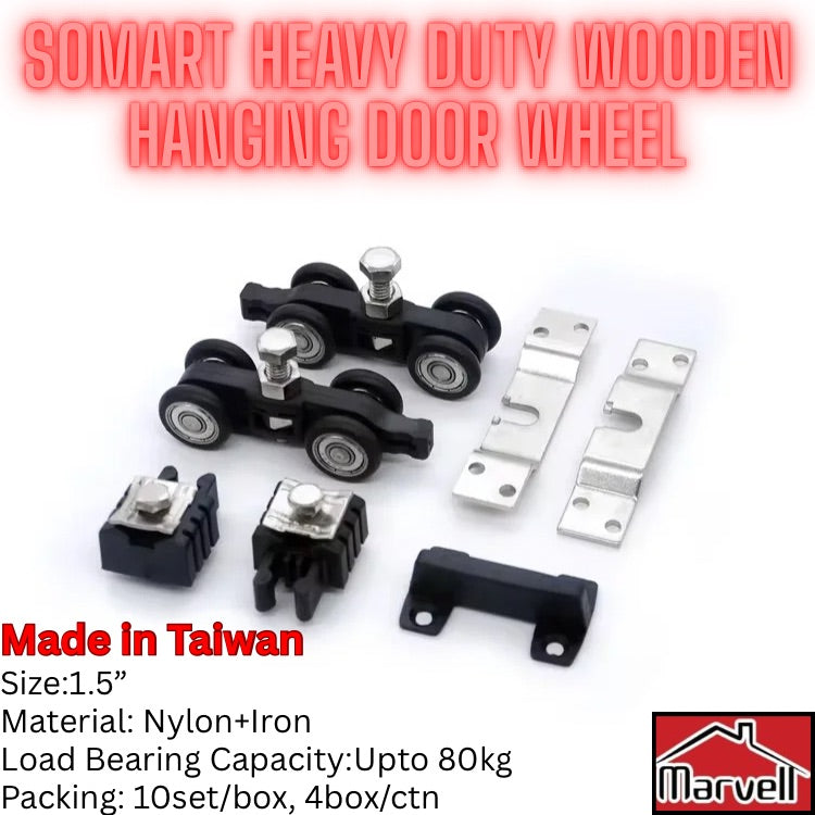 Somart Heavy Duty 1.5” Hanging Door Wheel | Made in Taiwan | 80kg Load Bearing Capacity